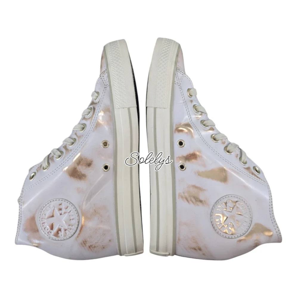 Converse 2016 Rare Lux Mid Hidden Wedge Brush Off Leather White Gold Sneaker 10 - Picture 9 of 10